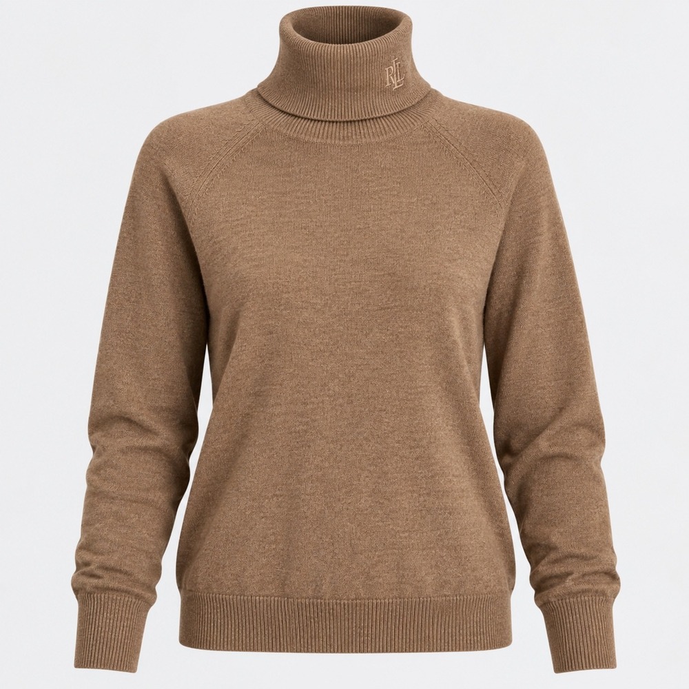 Lauren Ralph Lauren Silk Cashmere Turtleneck Sweater Camel Brown XL NEW gift